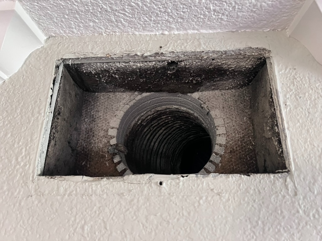 Borescope view inside HVAC ductwork during a duct interior inspection
